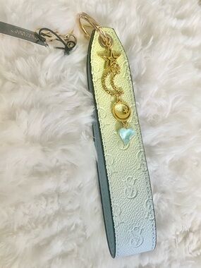 Victoria's Secret Yellow to Cream Gradient Wrist Key Strap with Gold Charms